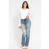 JUDY BLUE High Waist Destroy Detail Dad Jeans-Stretchy Comfort