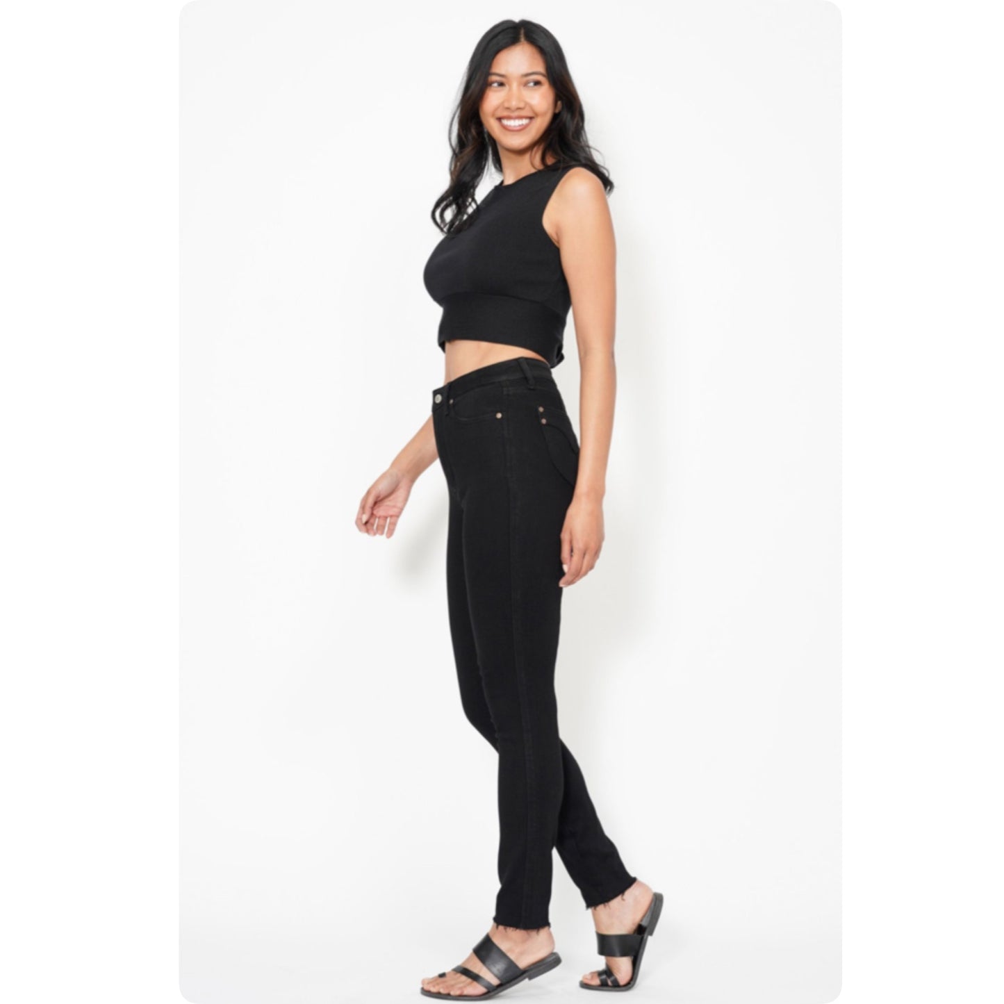 JUDY BLUE High Waist TUMMY CONTROL Black Skinny Jeans-Stretchy Comfort