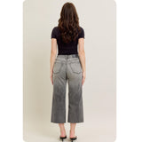 JUDY BLUE High Waist Vintage Grey Wash Front Pocket Embroidery Crop Wide Leg Capris