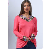 Casually Classy Animal-Serape Print V Neck Long Sleeve Coral Top
