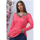 Casually Classy Animal-Serape Print V Neck Long Sleeve Coral Top