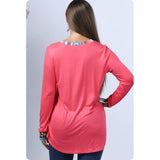 Casually Classy Animal-Serape Print V Neck Long Sleeve Coral Top
