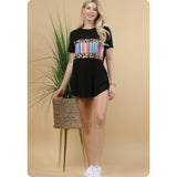 Ashlyn Serape Animal Print Color Block Black Tunic Top-Casual Comfort
