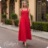 Adorable Me-Zenana Ruby Red Smocked Midi Dress