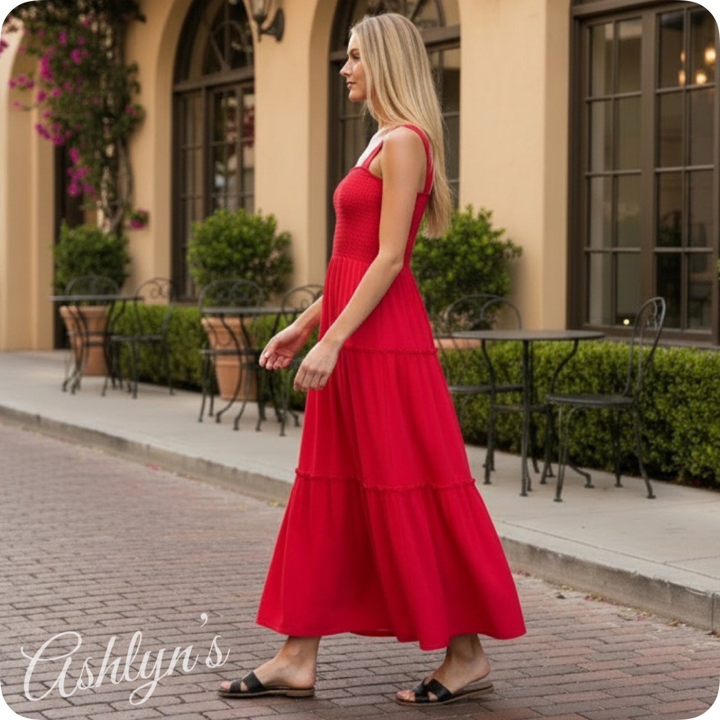 Adorable Me-Zenana Casually Classy Ruby Red Smocked Midi Dress