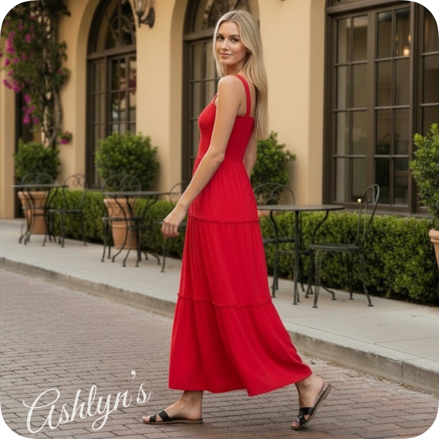 Adorable Me-Zenana Casually Classy Ruby Red Smocked Midi Dress