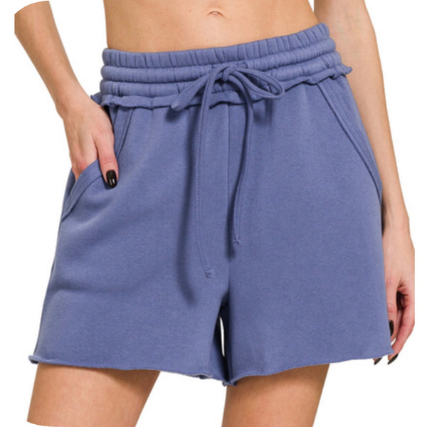 Zenana Fleece Raw Hem Shorts-Lounge Shorts -Tons of Colors