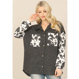 Cozy Lorry Charcoal Cow Print Detail Top-Shacket
