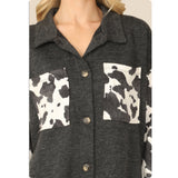 Cozy Lorry Charcoal Cow Print Detail Top-Shacket