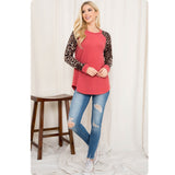Ashlyn’s Rust Leopard Long Sleeve Raglan Top- Women’s Tunic