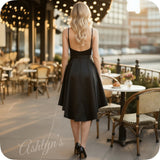 Ashlyn’s Sweetheart Black Taffeta Hi/Lo Mini Dress