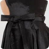 Ashlyn’s Sweetheart Black Taffeta Hi/Lo Mini Dress