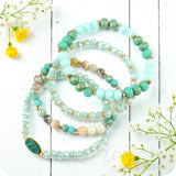Casually Classy 4pc Mint Druzy and Natural Stone Mix Stretch Stackable Bracelet Set-Accessories