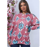 Ashlyn’s Mauve Turquoise Aztec Print Ultra Soft Hoodie-Pullover