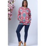 Ashlyn’s Mauve Turquoise Aztec Print Ultra Soft Hoodie-Pullover