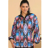 Aztec Color Block Blue Pink Hacci Henley Hoodie