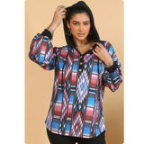 Aztec Color Block Blue Pink Hacci Henley Hoodie