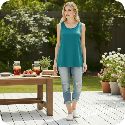 Adorable Teal Oversized Sleeveless Top-Tank