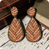 Peach Beige Seed Bead Teardrop Earrings