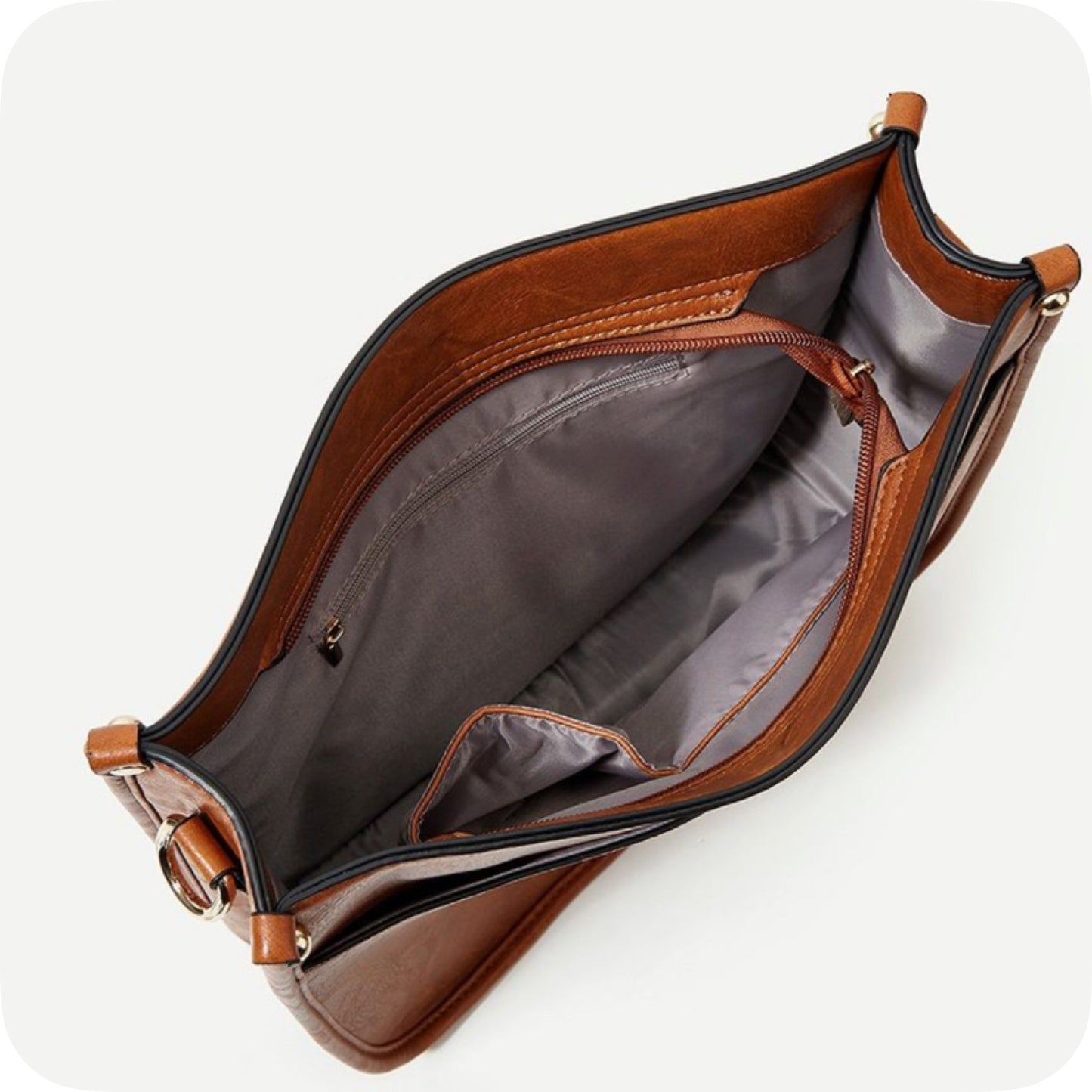 Tan Leather Cross Body Bag with Leopard Strap-Satchel-Purse
