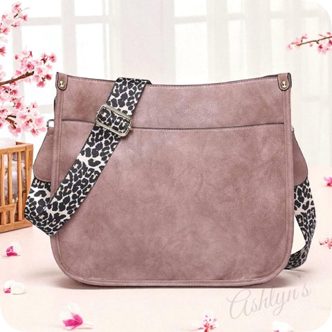 Pink Leather Cross Body Bag with Leopard Strap-Satchel-Purse