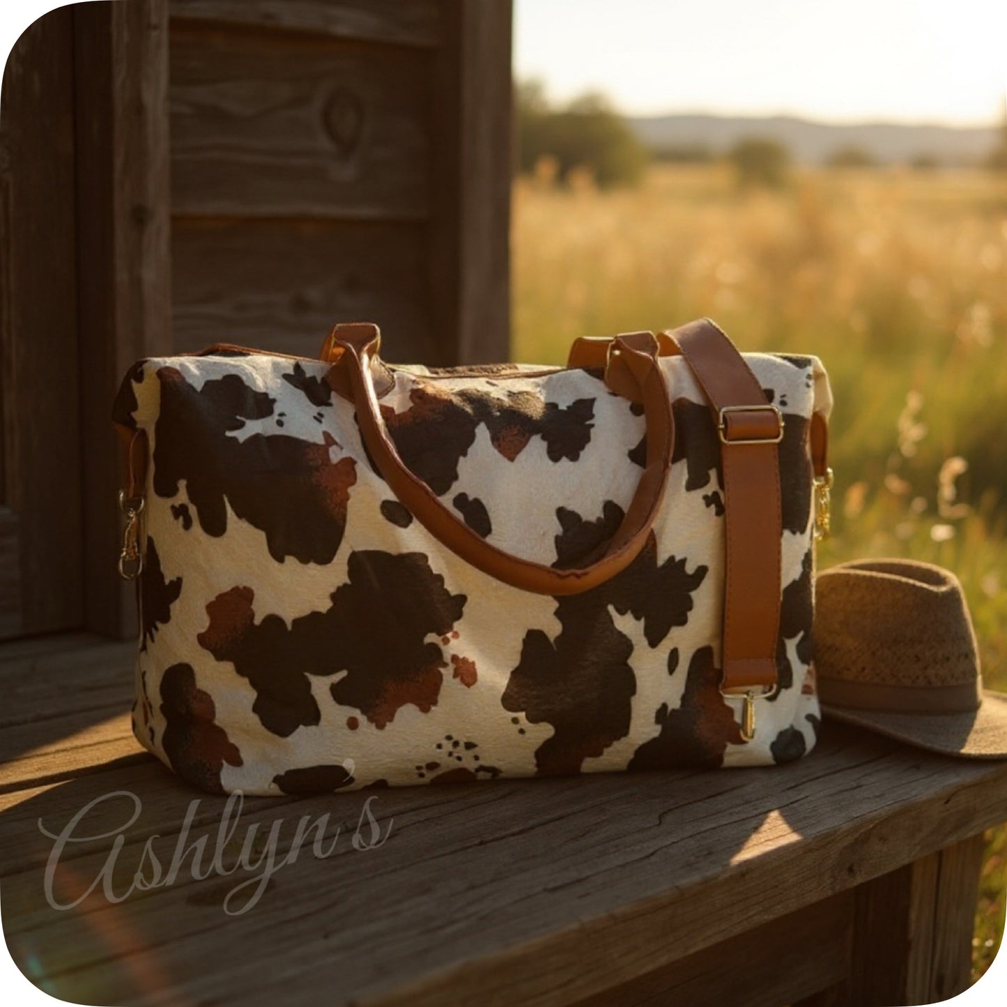 XL Cow Print Weekender Tote Bag-Shoulder Bag-Sling Bag-Purse