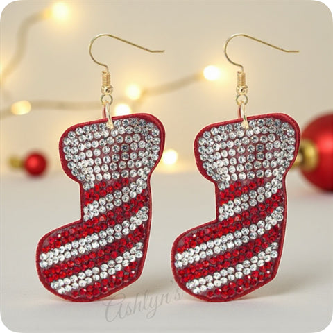 Definite Must for the Holiday Christmas Puffy Stocking Earrings-Dangle-Jeweled-Accessories