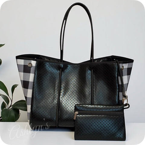 XXL Black Buffalo Plaid Expandable Purse-Tote Bag