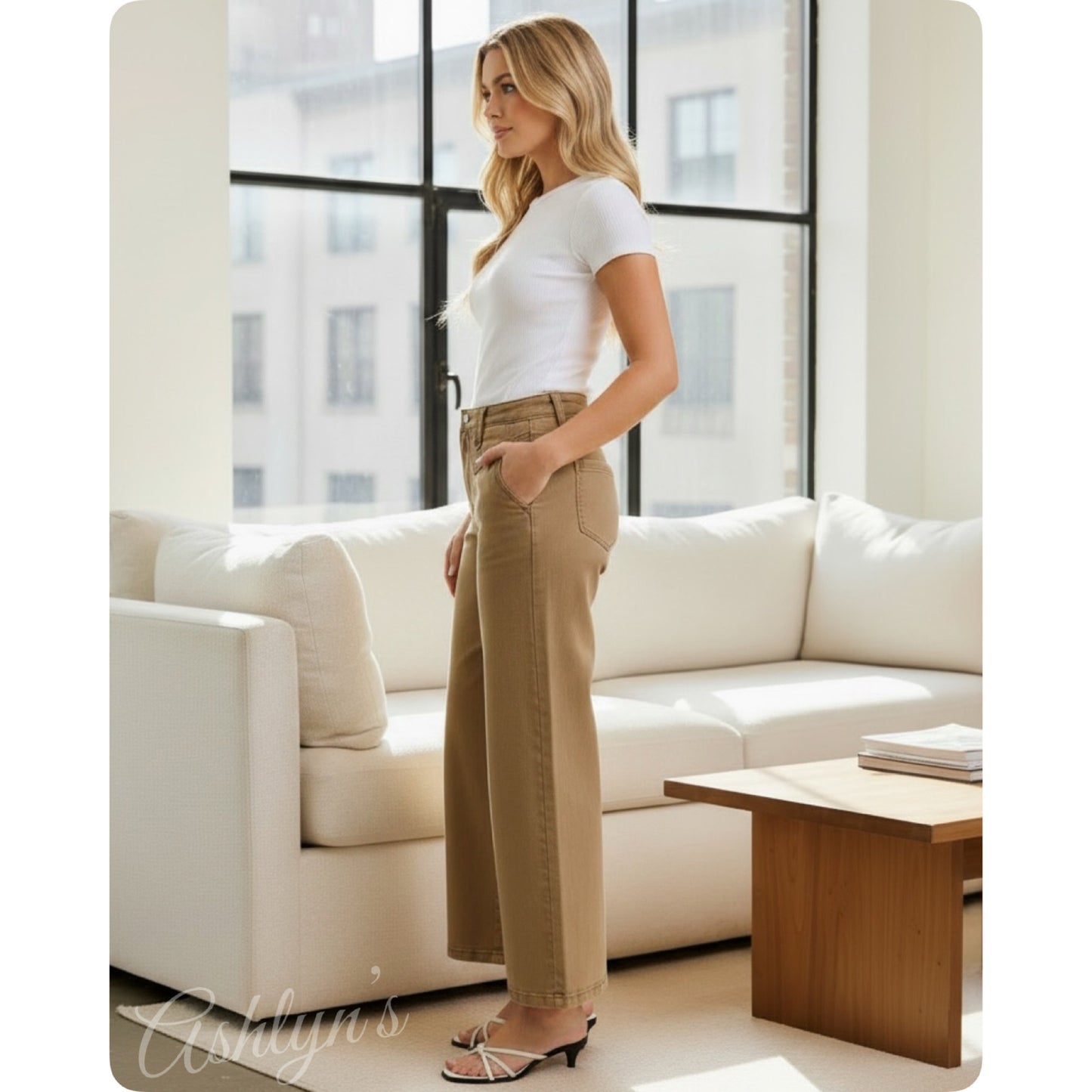 JUDY BLUE High Waist Ankle Wide Golden Brown Jeans