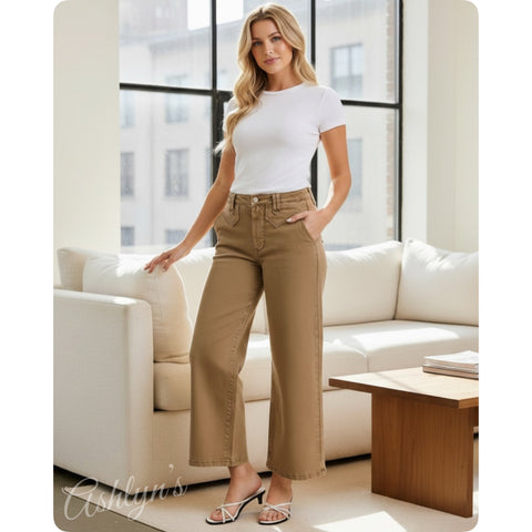JUDY BLUE High Waist Ankle Wide Golden Brown Jeans