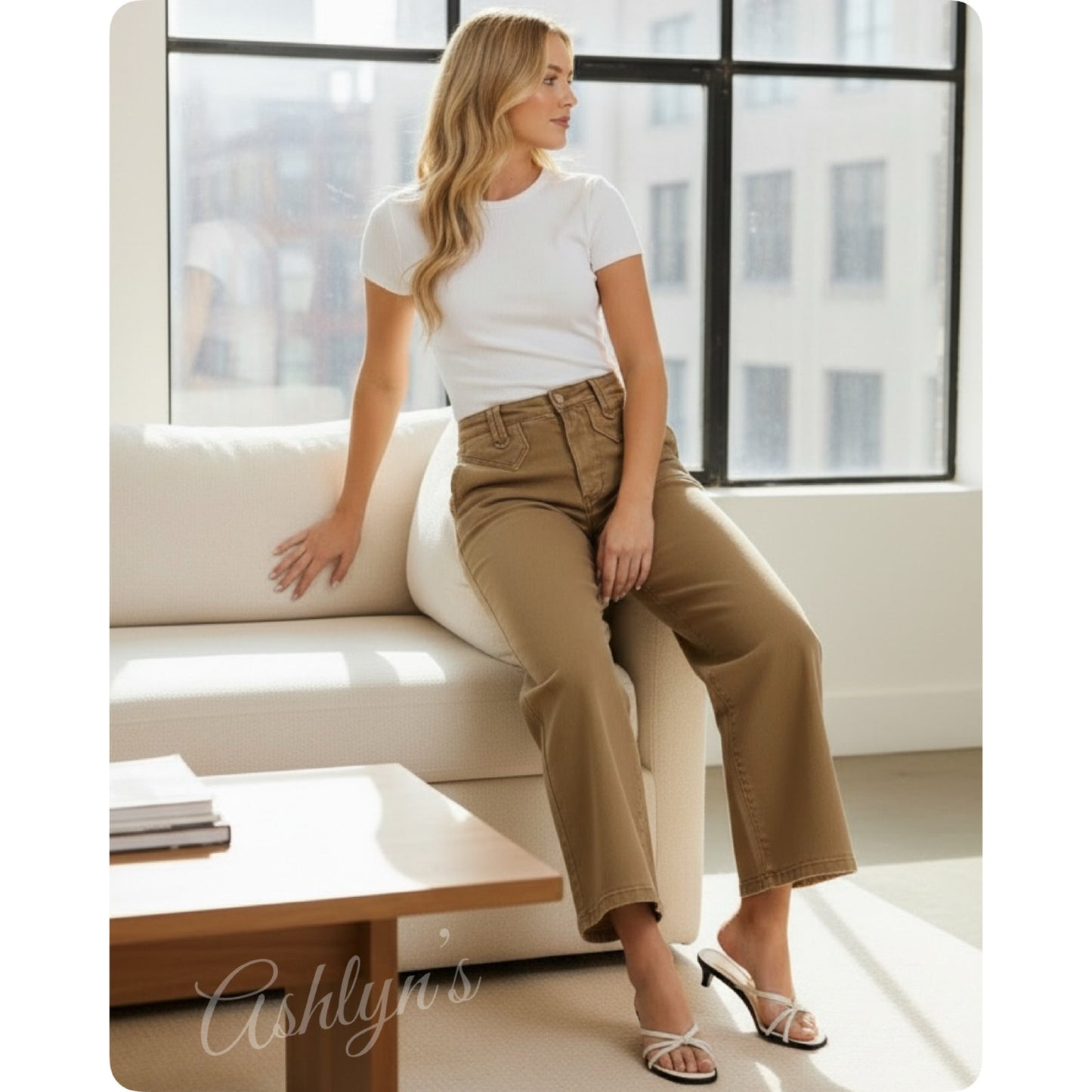 JUDY BLUE High Waist Ankle Wide Golden Brown Jeans