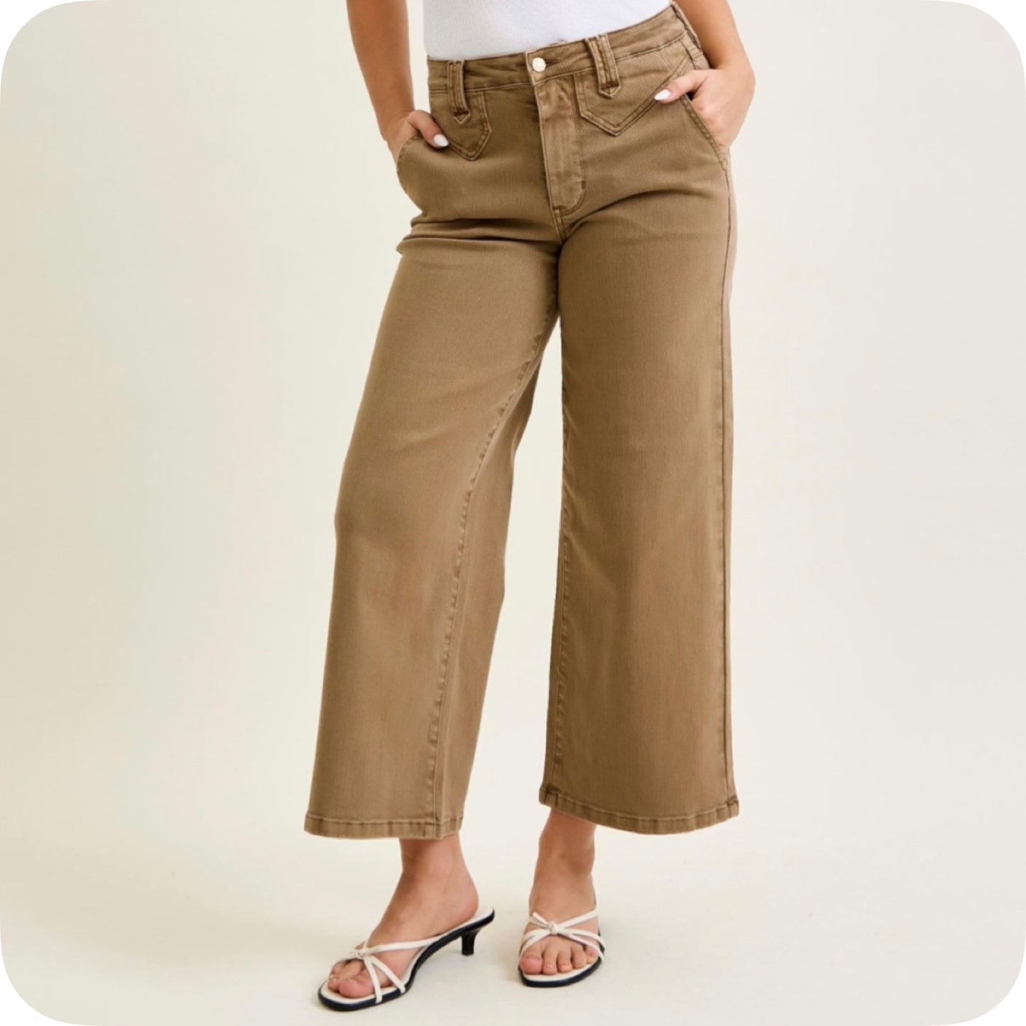 JUDY BLUE High Waist Ankle Wide Golden Brown Jeans