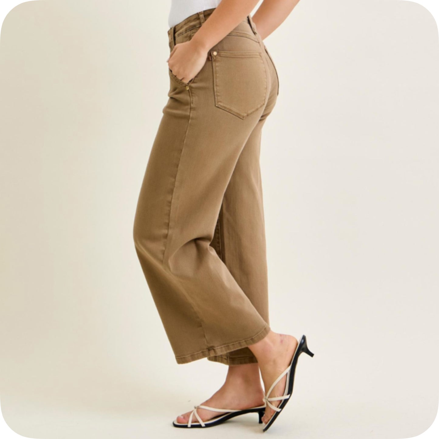 JUDY BLUE High Waist Ankle Wide Golden Brown Jeans