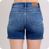 JUDY BLUE 2 Button Mid Length Dark Denim Dad Shorts
