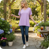 ZENANA Washed Classic V Neck Short Sleeve Tunic Top