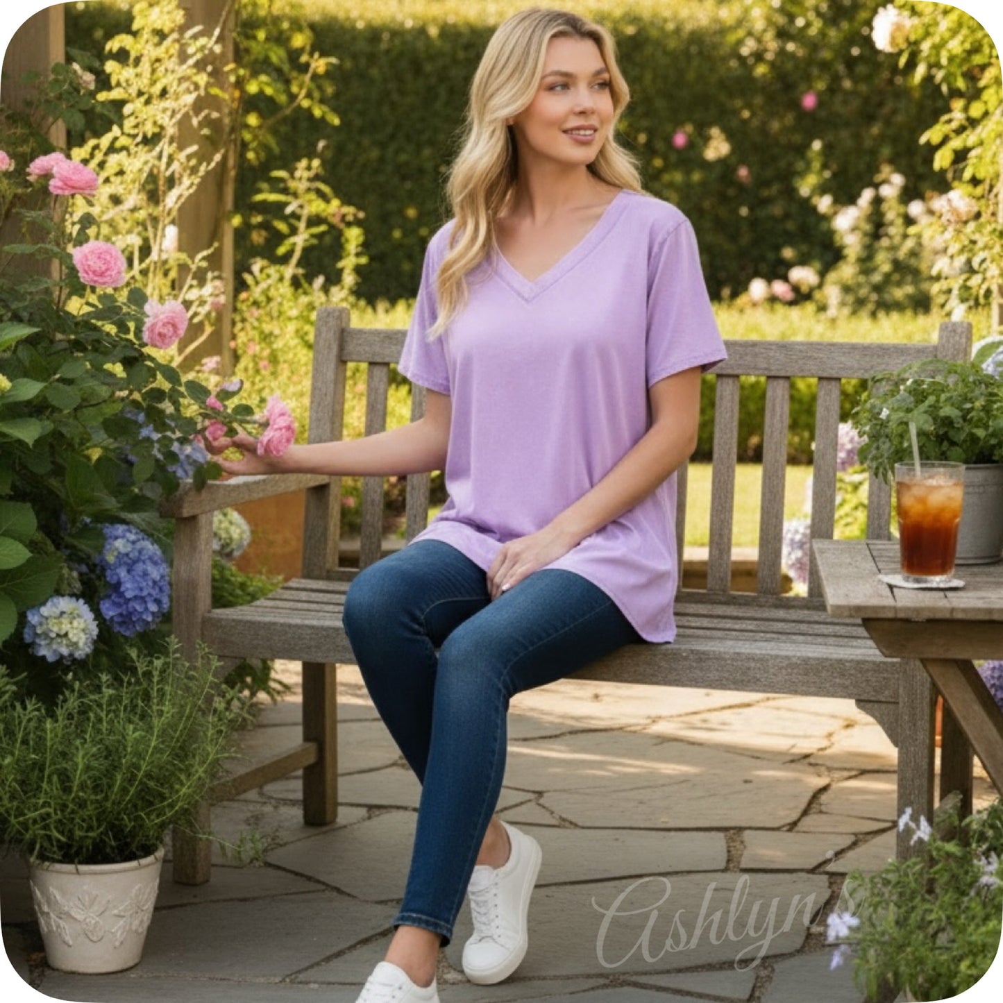 ZENANA Washed Classic V Neck Short Sleeve Tunic Top