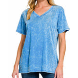 ZENANA Washed Classic V Neck Short Sleeve Tunic Top