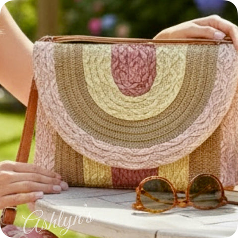 Boho Rose-Natural and Brownish Gold Mix Straw Crossbody Bag-Purse-Satchel