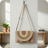 Boho Rose-Natural and Brownish Gold Mix Straw Crossbody Bag-Purse-Satchel