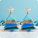 Color Me Festive-Large Blue Christmas Tree Earrings