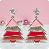 Color Me Festive-Large Pink Christmas Tree Earrings