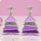 Color Me Festive-Large Purple Christmas Tree Earrings