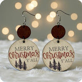 Merry Christmas Y’all Wood Dangle Earrings