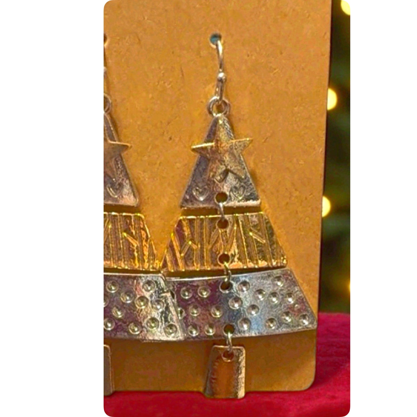Silver Gold Christmas Tree Tiered Dangle Earrings