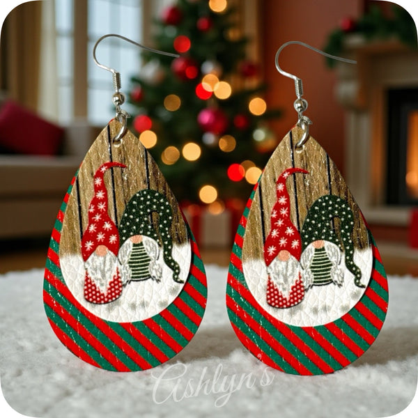 Adorable Christmas Gnome Faux Leather Earrings