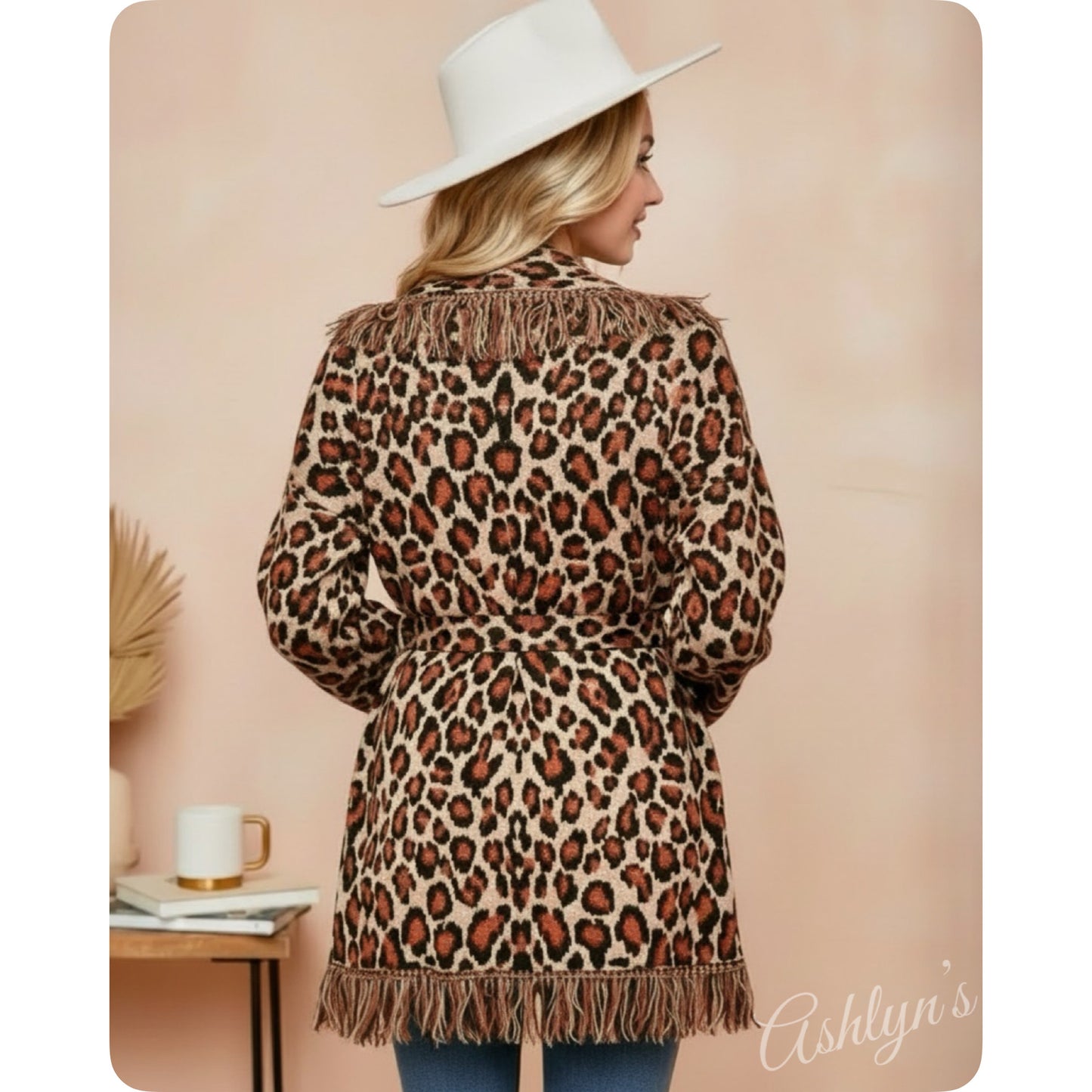 Sassy to Classy Fringe Trim Belted Leopard Cardigan