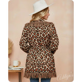 Sassy to Classy Fringe Trim Belted Leopard Cardigan