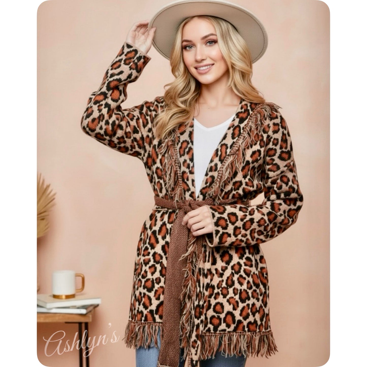 Sassy to Classy Fringe Trim Belted Leopard Cardigan