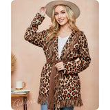 Sassy to Classy Fringe Trim Belted Leopard Cardigan