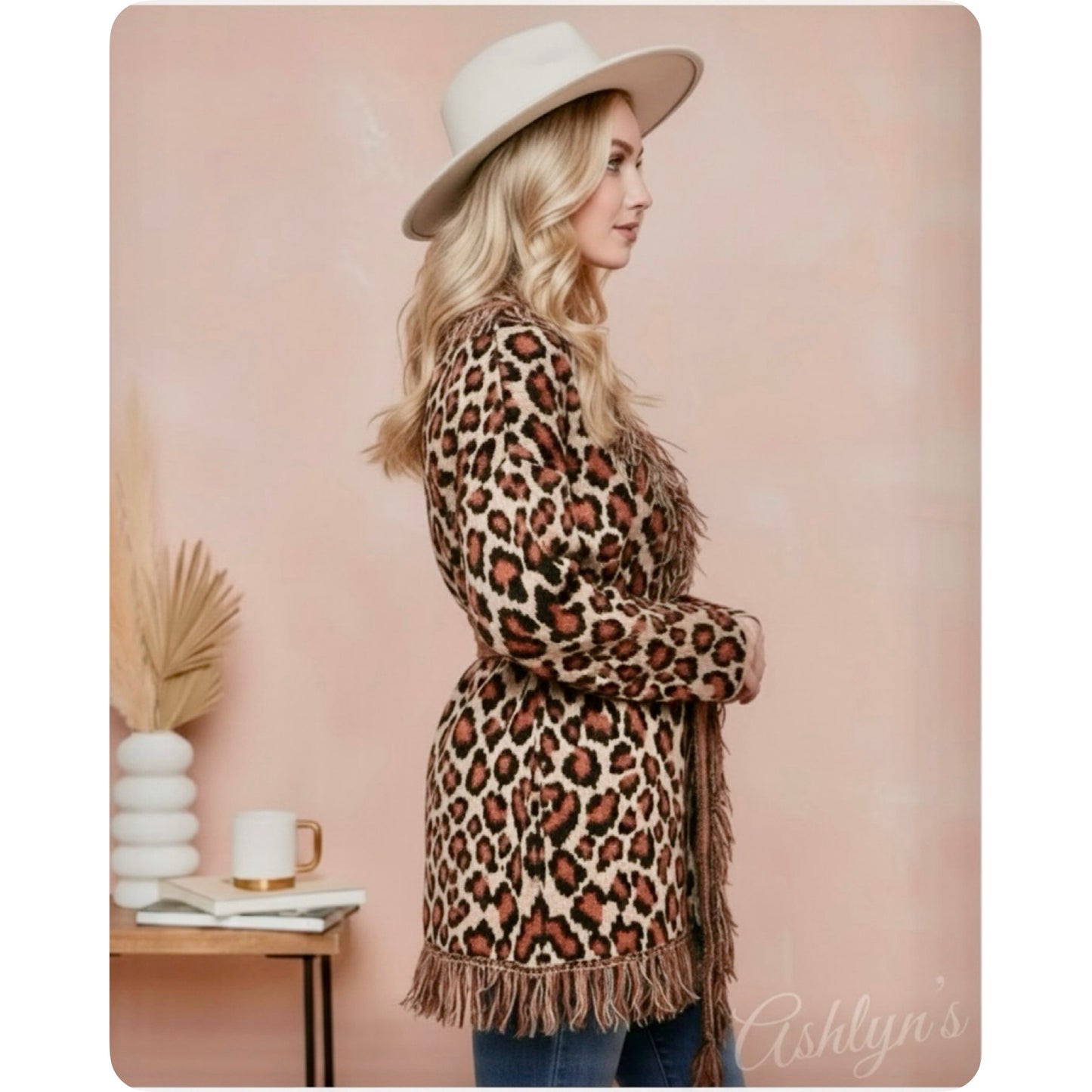 Sassy to Classy Fringe Trim Belted Leopard Cardigan